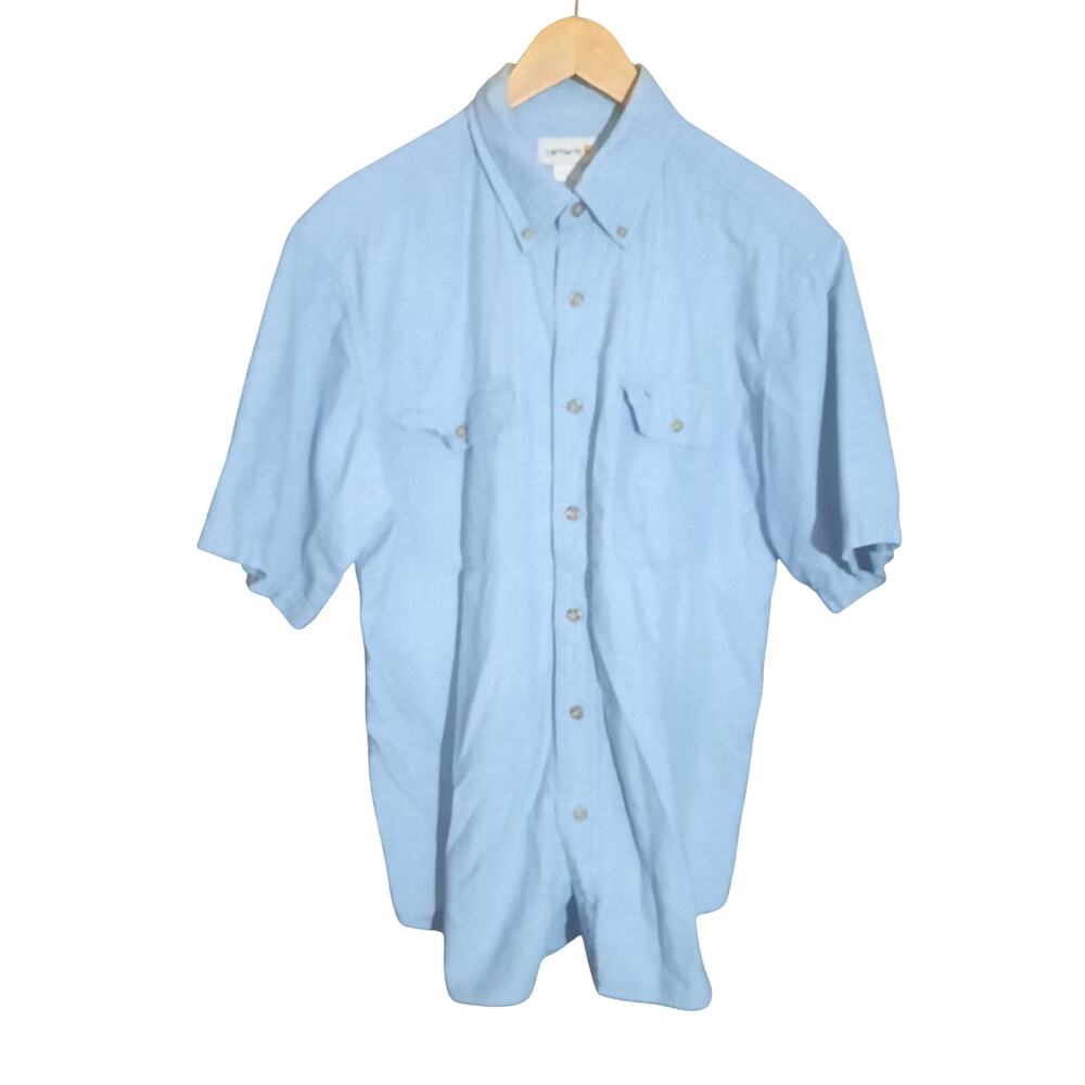 Carhartt Mens Light Blue Short Sleeve Button Up Shirt With Chest Pockets Size L